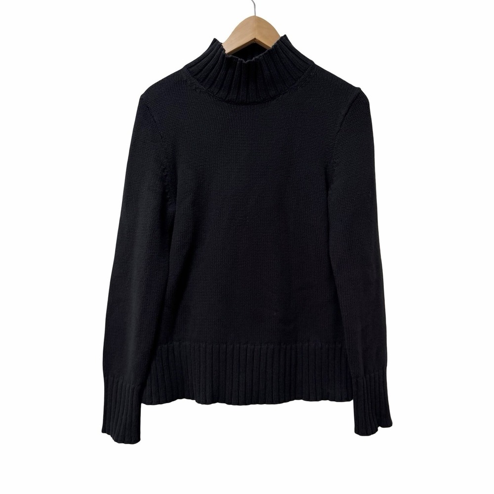 J Crew Women Cotton Turtleneck Sweater Size S Black Fisherman Chunky Knit Preppy
